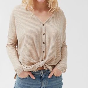 UO oversized button up thermal top